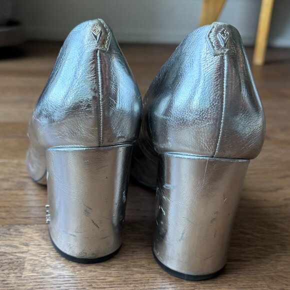 Sam Edelman Tatiana Metallic Silver Genuine Leather Block Heel Pump / Size: 10 - Picture 6 of 12